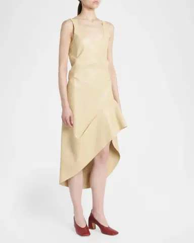 Bottega Veneta Sleeveless Leather Asymmetric Midi Dress | Thumbnail 5 Bottega Veneta Sleeveless Leather Asymmetric Midi Dress | Thumbnail 5