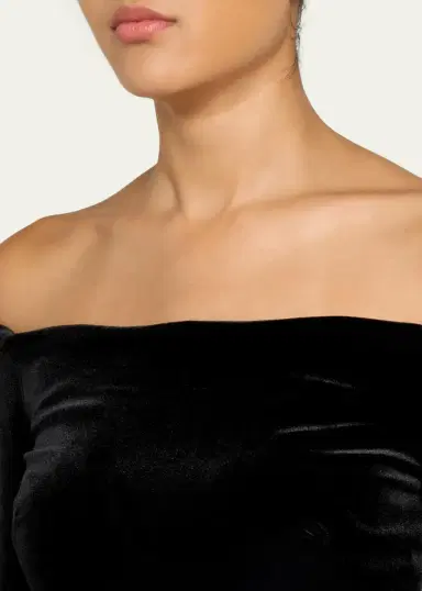MONIQUE LHUILLIER Off-The-Shoulder Velvet Long-Sleeve Sequined Gown | Thumbnail 5 MONIQUE LHUILLIER Off-The-Shoulder Velvet Long-Sleeve Sequined Gown | Thumbnail 5