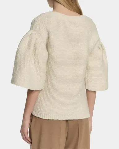 Malo Wool-Cashmere Knit Puff-Sleeve Top | Thumbnail 3