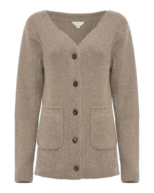 Malo Rib-Knit Cashmere Pocket Cardigan