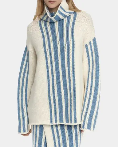Malo Striped Wool-Cashmere Oversized Turtleneck | Thumbnail 4