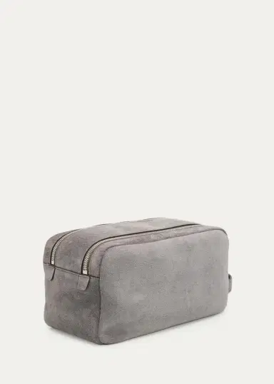 Brunello Cucinelli Men's Leather Wide-Mouth Toiletry Bag | Thumbnail 2