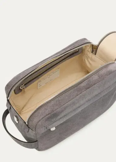 Brunello Cucinelli Men's Leather Wide-Mouth Toiletry Bag | Thumbnail 3
