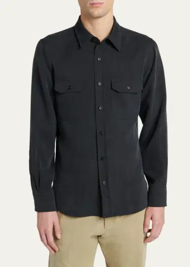 Tom Ford Men's Silk Twill Flap Pocket Button-Down Shirt | Thumbnail 4