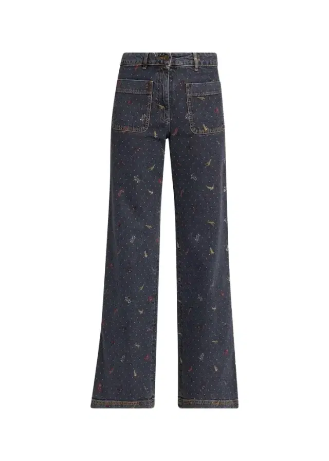 Etro Patch Pocket Polka-Dot Denim Wide-Leg Jeans
