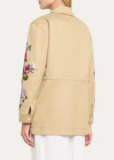 Carolina Herrera Floral Embroidered Cotton Twill Zip Utility Jacket | Thumbnail 3