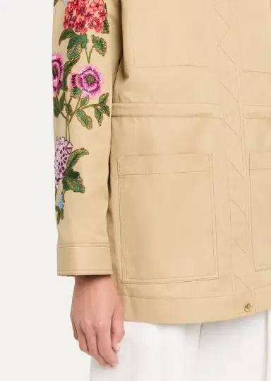 Carolina Herrera Floral Embroidered Cotton Twill Zip Utility Jacket | Thumbnail 5