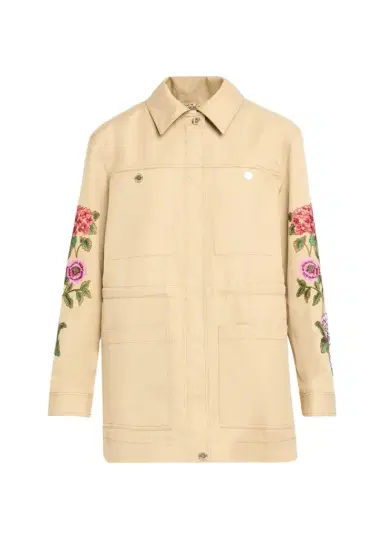 Carolina Herrera Floral Embroidered Cotton Twill Zip Utility Jacket | Thumbnail 1