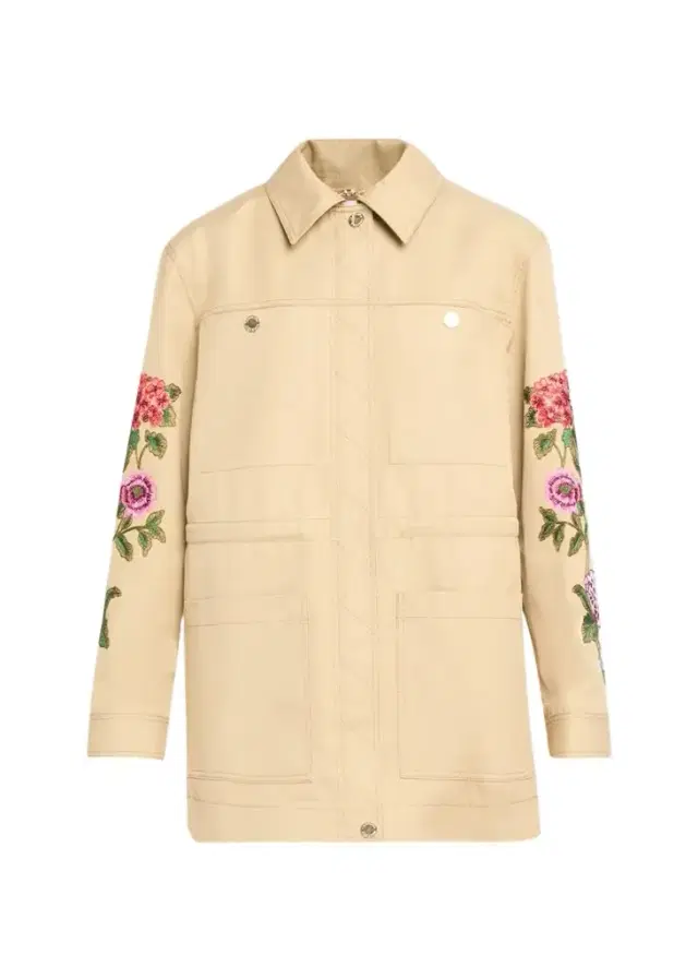 Carolina Herrera Floral Embroidered Cotton Twill Zip Utility Jacket