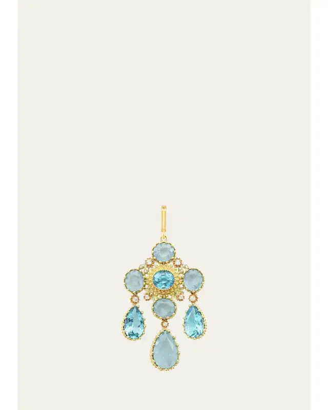 Mellerio 18K Yellow Gold Diamond, Aquamarine and Blue Topaz Pendant