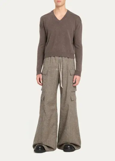 Rick Owens Men's Cashmere and Wool V-Neck Sweater | Thumbnail 2 Rick Owens Men's Cashmere and Wool V-Neck Sweater | Thumbnail 2