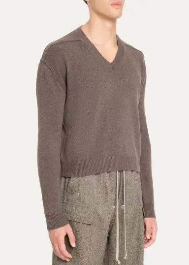 Rick Owens Men's Cashmere and Wool V-Neck Sweater | Thumbnail 4 Rick Owens Men's Cashmere and Wool V-Neck Sweater | Thumbnail 4