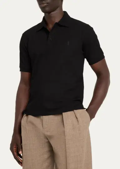 Saint Laurent Men's Cotton Pique Cassandre Polo Shirt | Thumbnail 4