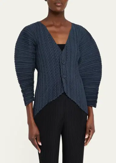 Issey Miyake Unfurling Pleats Sculptural V-Neck Cardigan | Thumbnail 4
