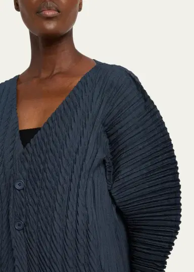 Issey Miyake Unfurling Pleats Sculptural V-Neck Cardigan | Thumbnail 5