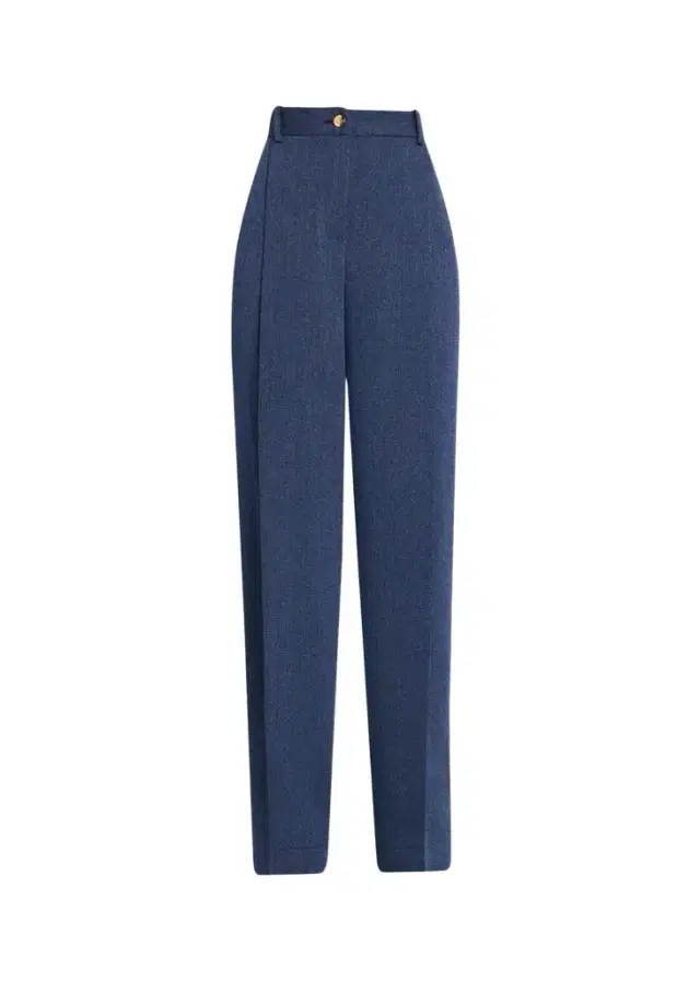 Oscar de la Renta Wool Drill Tailored Wide-Leg Trousers