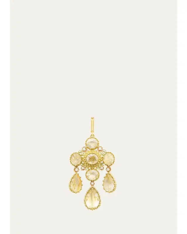 Mellerio 18K Yellow Gold Diamond and Rutilated Quartz Pendant