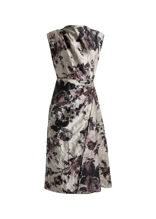 Erdem Draped Floral Satin Midi Dress