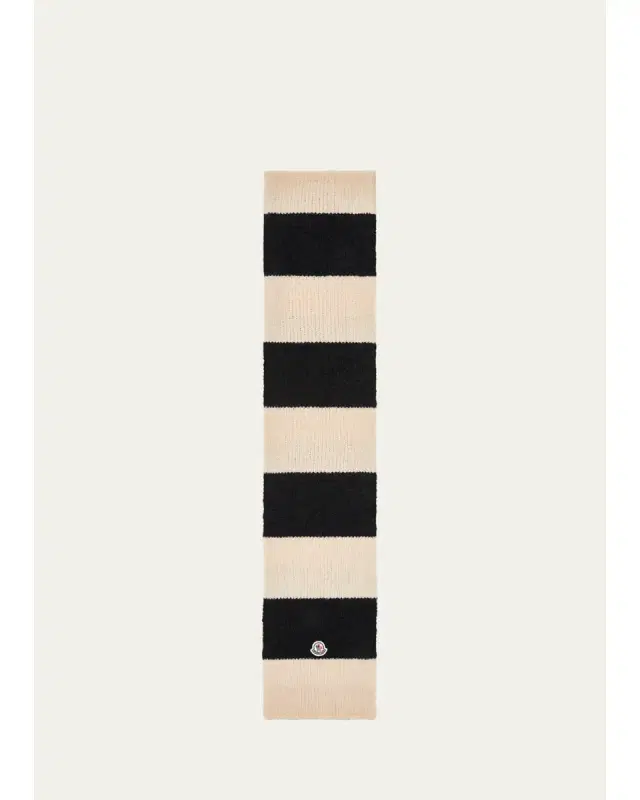 Moncler Men's Wide Stripe Logo Patch Scarf