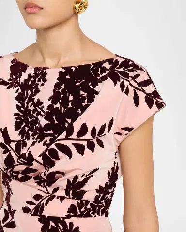 Lela Rose Flocked Taffeta Pleated Drape Midi Dress | Thumbnail 5
