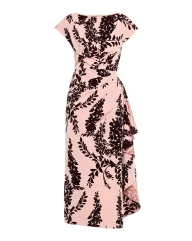 Lela Rose Flocked Taffeta Pleated Drape Midi Dress | Thumbnail 1