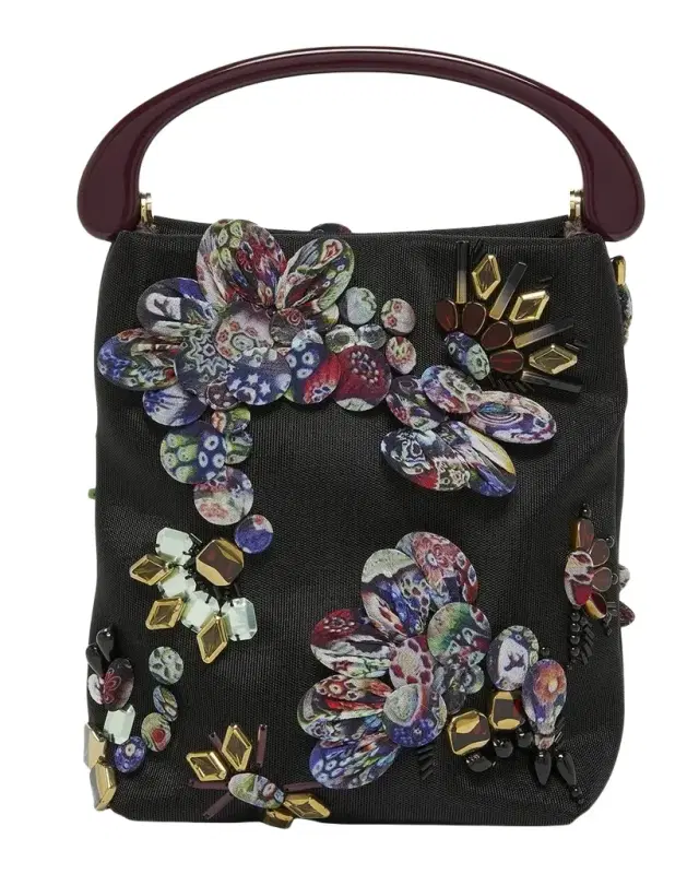 Dries Van Noten Beaded Floral Applique Top-Handle Bag