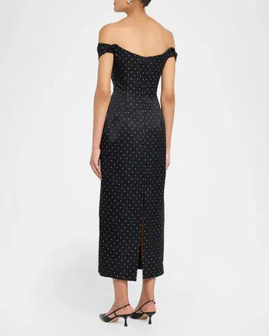 Lela Rose Polka-Dot Jacquard Off-The-Shoulder Midi Dress | Thumbnail 3