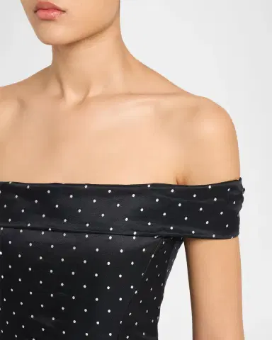 Lela Rose Polka-Dot Jacquard Off-The-Shoulder Midi Dress | Thumbnail 5