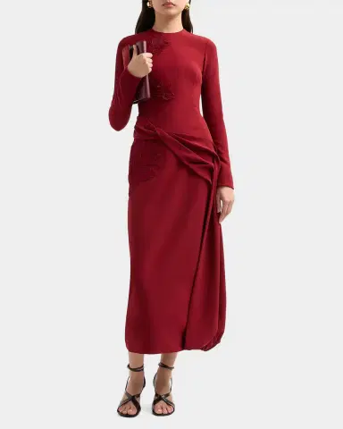Lela Rose Floral Organza Embroidered Crepe Midi Dress | Thumbnail 2