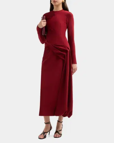 Lela Rose Floral Organza Embroidered Crepe Midi Dress | Thumbnail 5