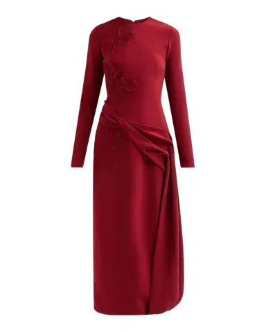 Lela Rose Floral Organza Embroidered Crepe Midi Dress | Thumbnail 1
