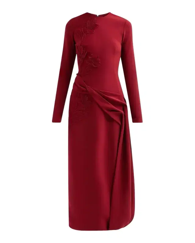 Lela Rose Floral Organza Embroidered Crepe Midi Dress