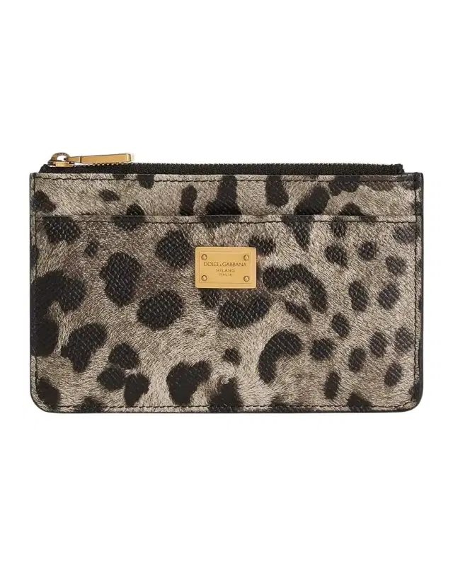 Dolce & Gabbana Logo Leopard-Print Leather Card Case