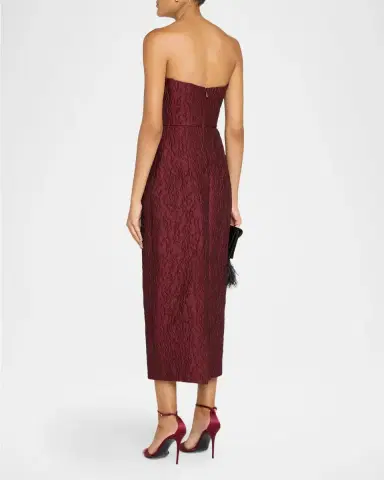 MONIQUE LHUILLIER Strapless Textured Jacquard Midi Dress | Thumbnail 3