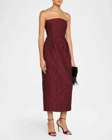 MONIQUE LHUILLIER Strapless Textured Jacquard Midi Dress | Thumbnail 4