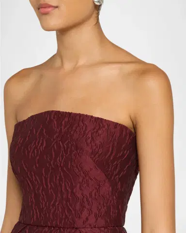 MONIQUE LHUILLIER Strapless Textured Jacquard Midi Dress | Thumbnail 5