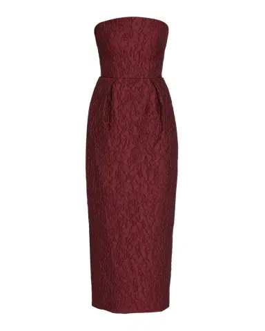MONIQUE LHUILLIER Strapless Textured Jacquard Midi Dress | Thumbnail 1