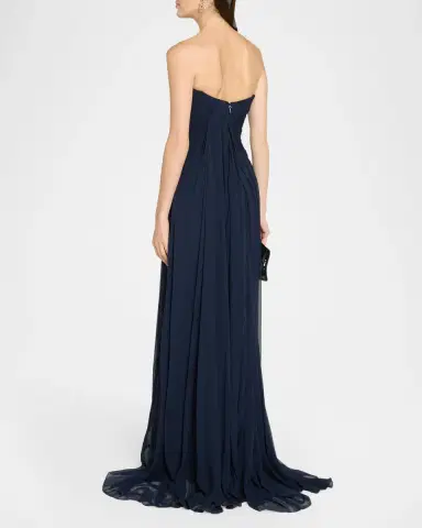 MONIQUE LHUILLIER Strapless Draped Silk Chiffon A-Line Gown | Thumbnail 3