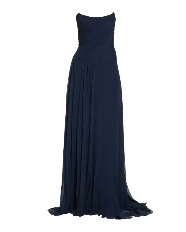 MONIQUE LHUILLIER Strapless Draped Silk Chiffon A-Line Gown