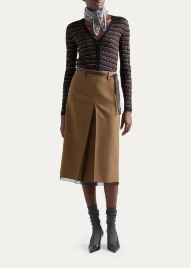 Prada Striped Silk-Wool Cardigan | Thumbnail 2 Prada Striped Silk-Wool Cardigan | Thumbnail 2