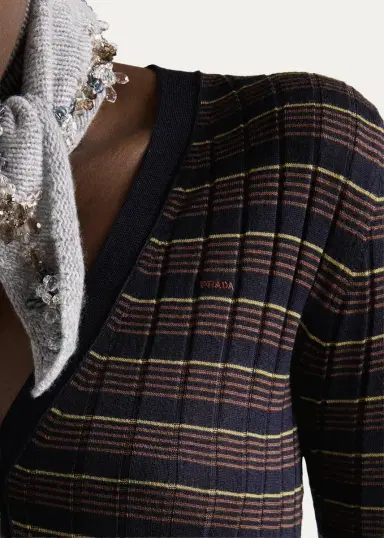 Prada Striped Silk-Wool Cardigan | Thumbnail 4 Prada Striped Silk-Wool Cardigan | Thumbnail 4