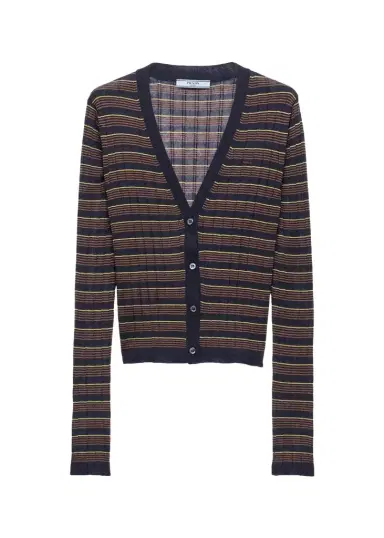 Prada Striped Silk-Wool Cardigan | Thumbnail 1 Prada Striped Silk-Wool Cardigan | Thumbnail 1