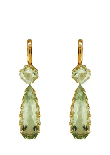 Ileana Makri 18K Yellow Gold Double Crown Drop Earrings with Green Amethyst | Thumbnail 1