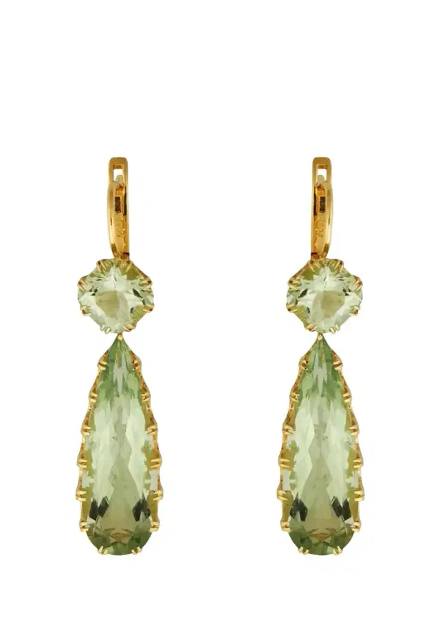 Ileana Makri 18K Yellow Gold Double Crown Drop Earrings with Green Amethyst
