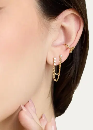 Zoë Chicco 14K Tennis and Prong Diamond Mixed Chain Double Stud Earring, Single | Thumbnail 2