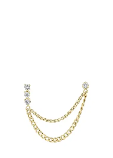 Zoë Chicco 14K Tennis and Prong Diamond Mixed Chain Double Stud Earring, Single | Thumbnail 1