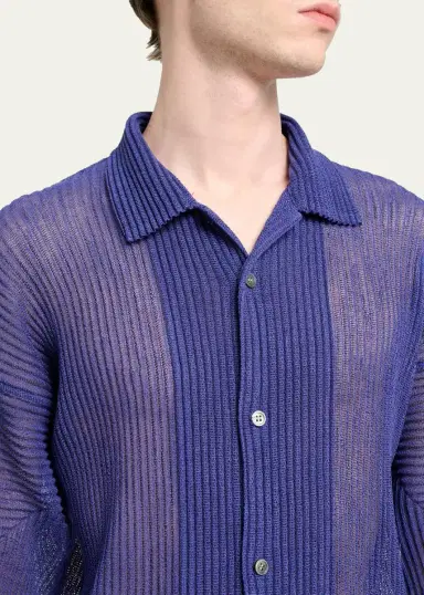 Homme Plissé Issey Miyake Men's Rustic Mesh Button-Down Shirt | Thumbnail 10
