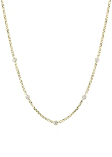 Zoë Chicco 14K Floating Diamond Small Box Chain Station Necklace | Thumbnail 1