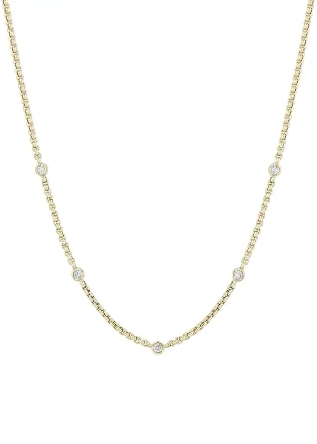 Zoë Chicco 14K Floating Diamond Small Box Chain Station Necklace