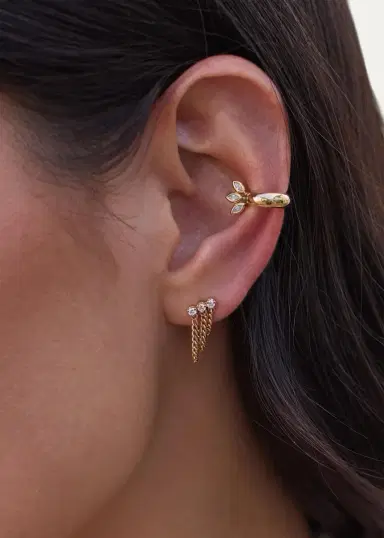 Zoë Chicco 14K Extra-Small 3 Diamond Waterfall Chain Earrings | Thumbnail 2